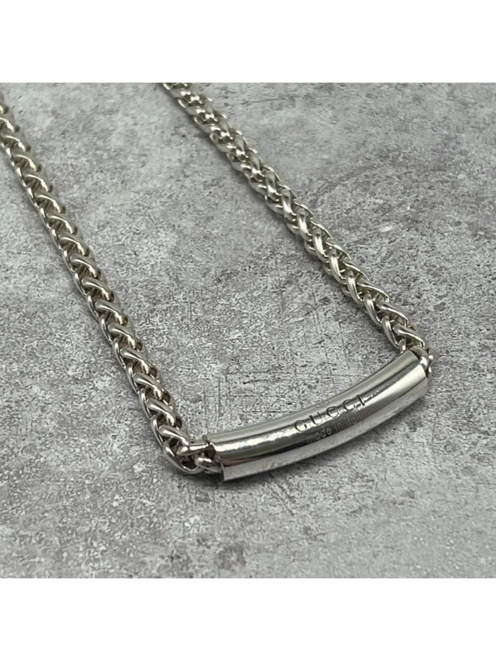 Gucci Logo Bar Necklace Braided Chain